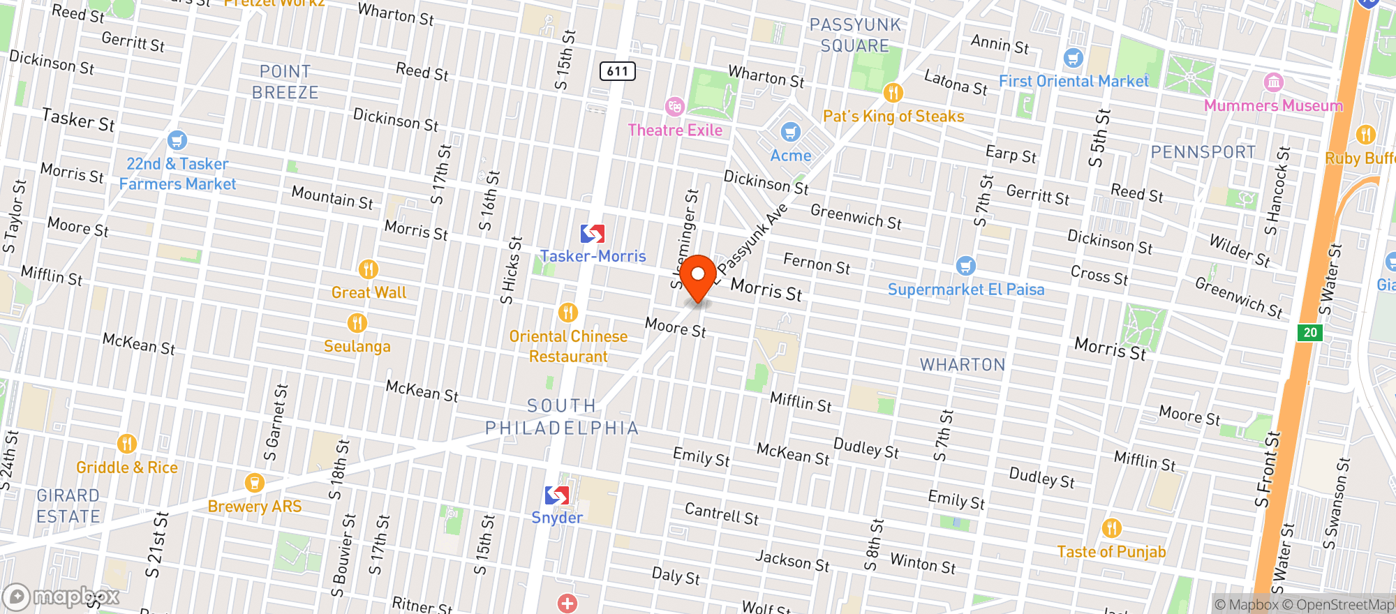 Map showing Barcelona Restaurant & Wine Bar