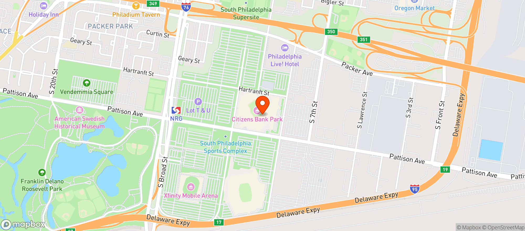 Map showing Aramark Citizens Bank Park