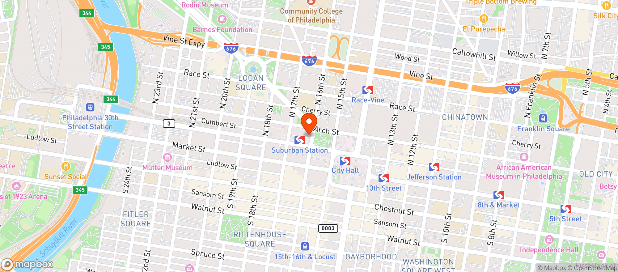 Map showing Fountain For Fairmount Plaza