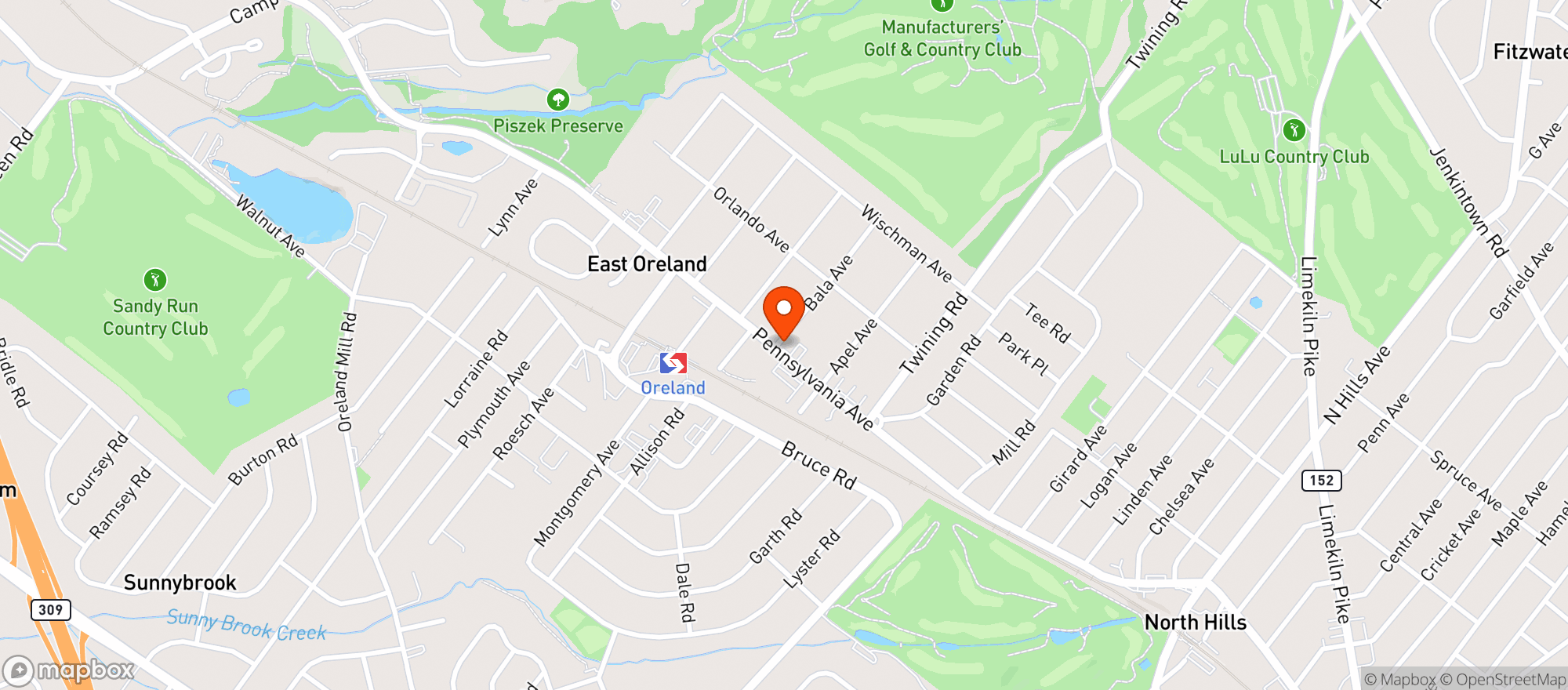 Map showing Orelands Quick Market