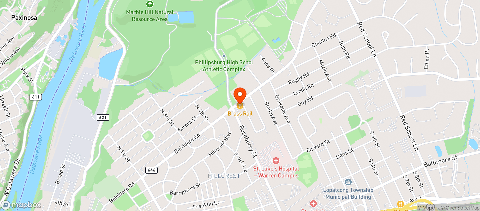 Map showing Oscars Brass Rail