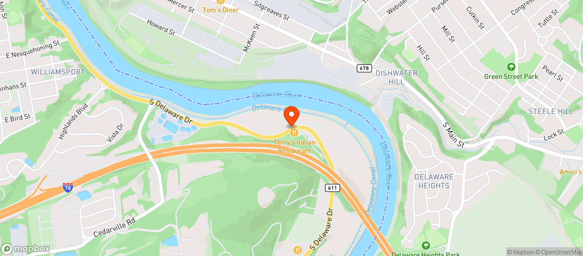 Map showing Terrys Italian Restaurant