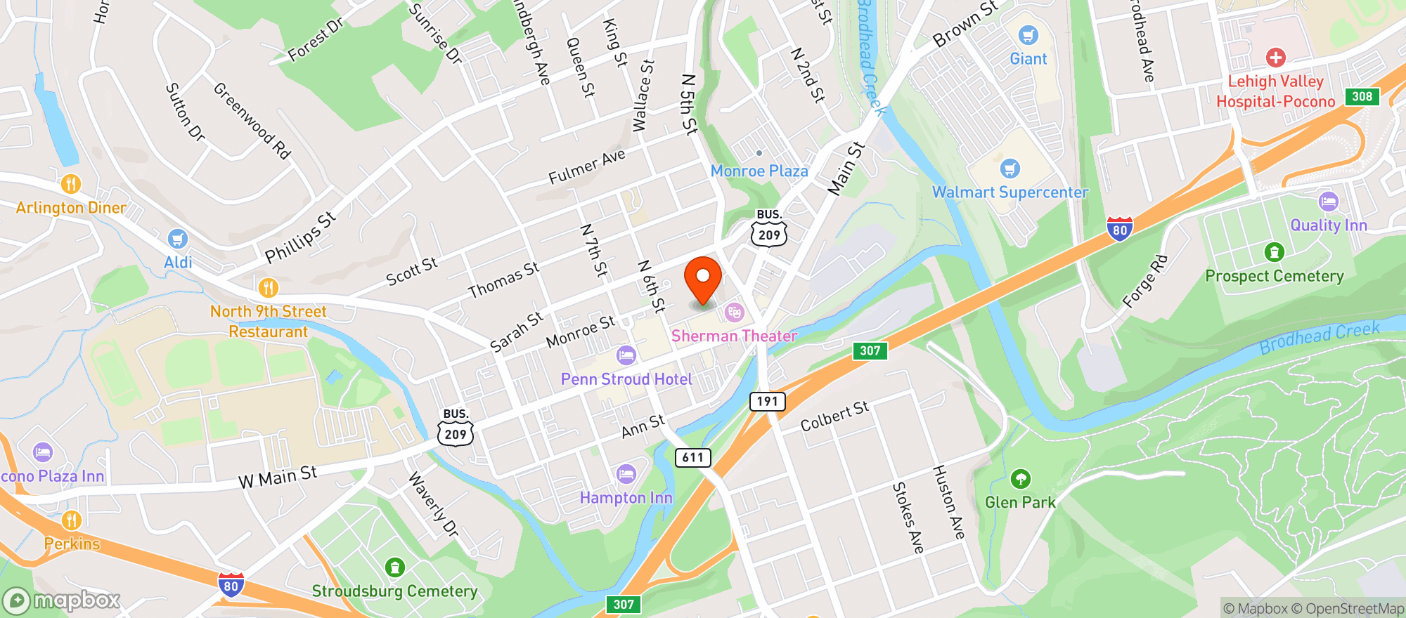 Map showing Sarah Street Grill