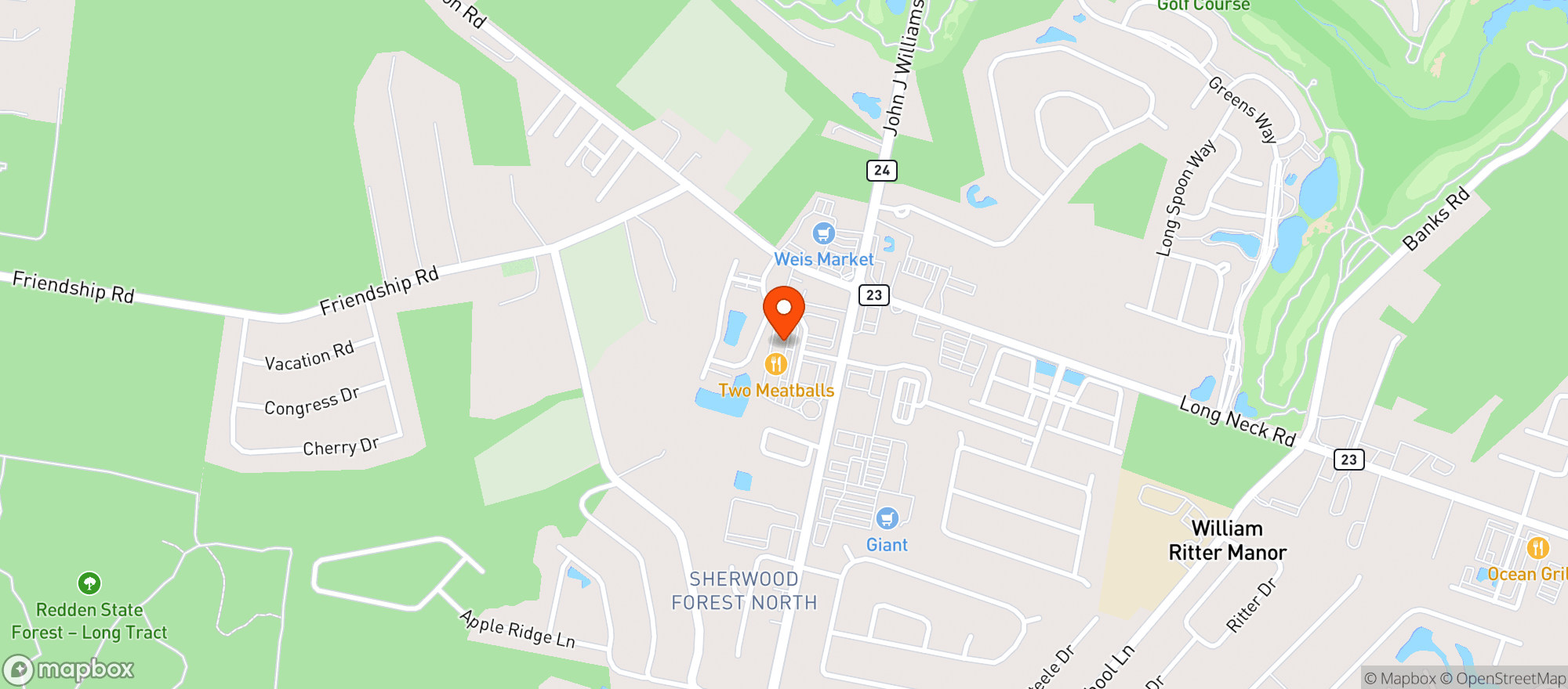 Map showing Yellowfins Bar & Grill
