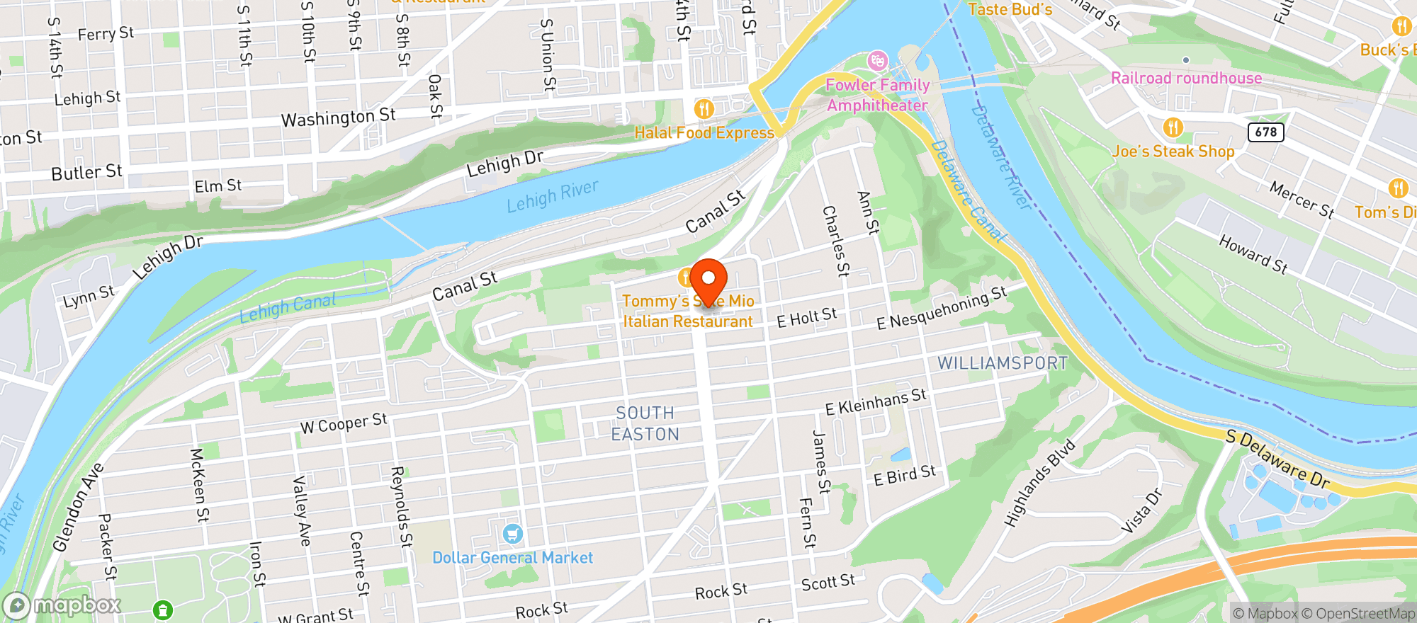 Map showing Chubbys & Krispy Krunchy Chicken