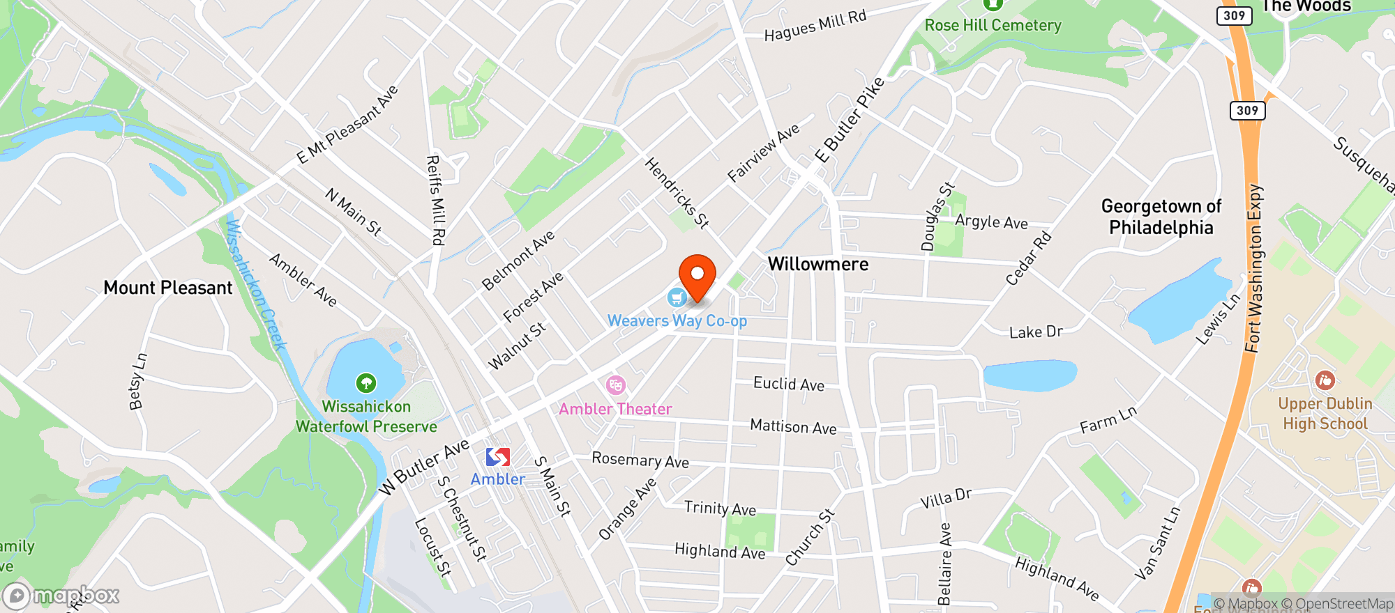 Map showing Ambler Beverage Exchange