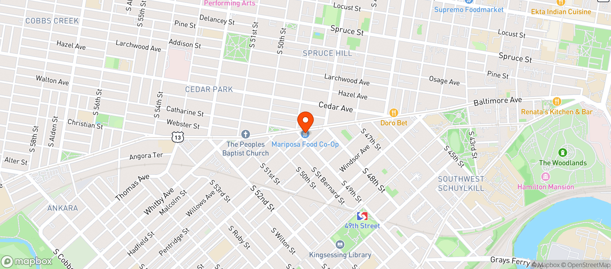 Map showing Mariposa Food Co-op