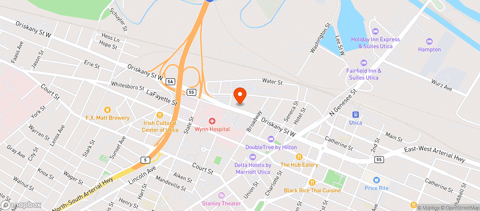 Map showing Utica Memorial Auditorium