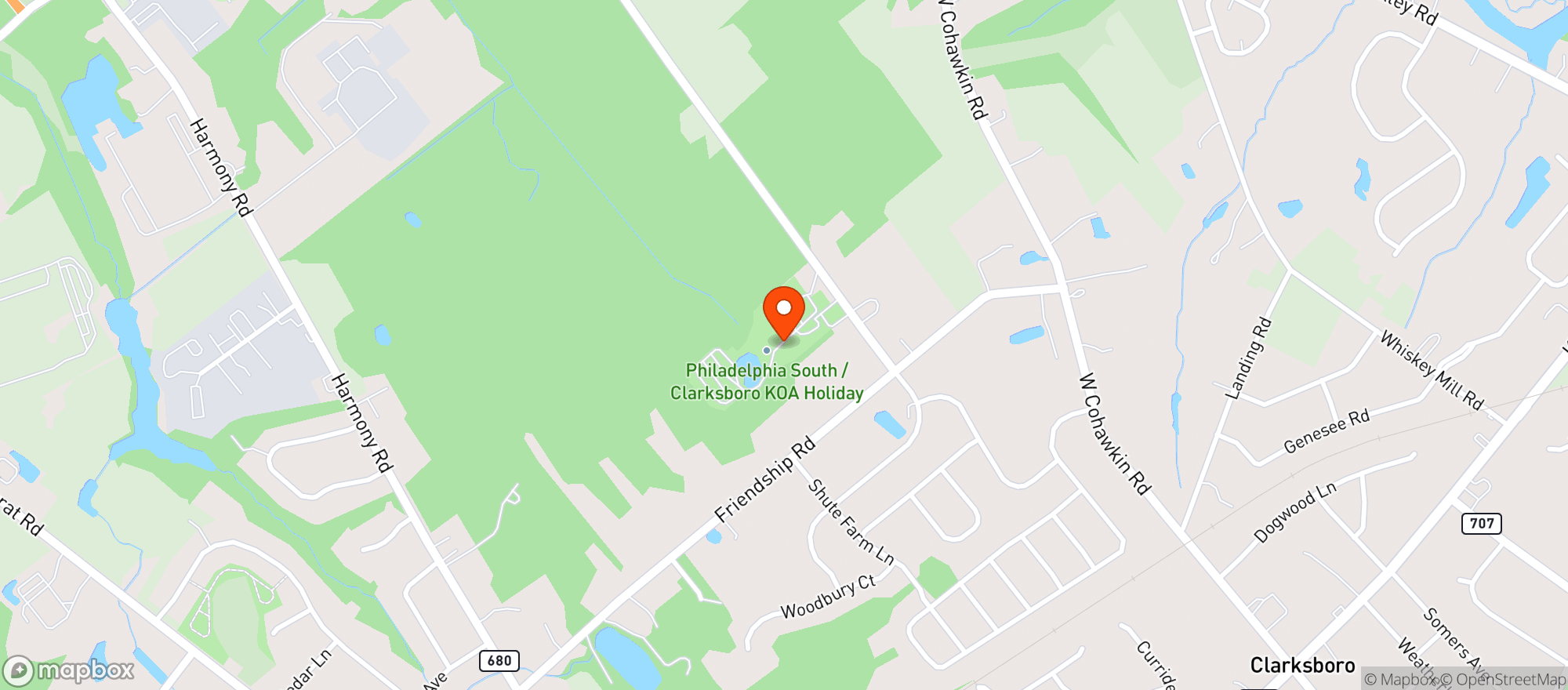 Map showing Philadelphia South / Clarksboro KOA Holiday