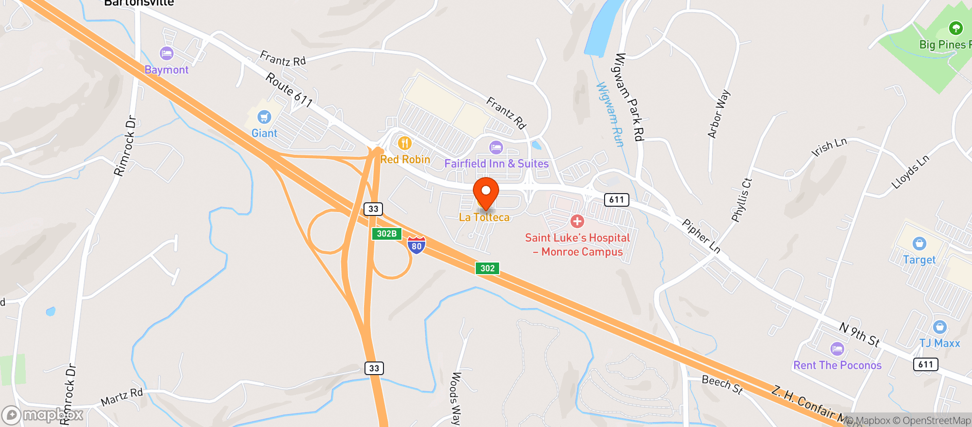 Map showing La Tolteca Pocono