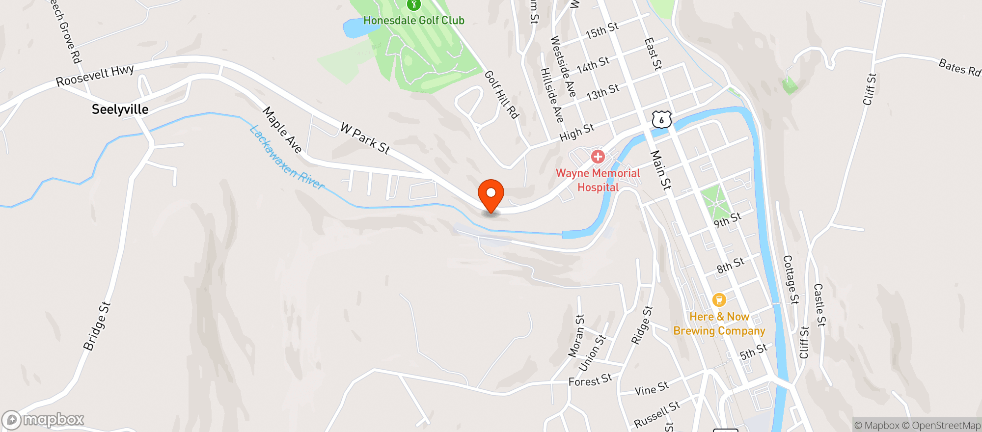 Map showing HONESDALE BEVERAGE