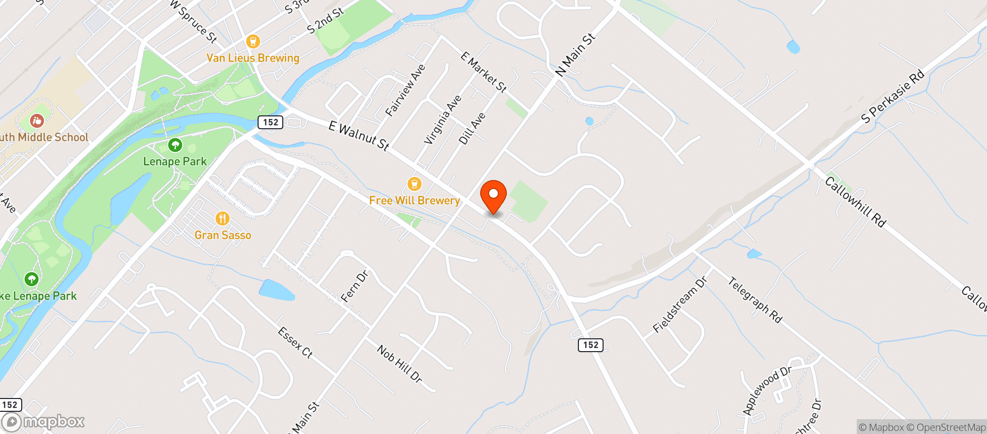 Map showing Perk Eatery & Pub