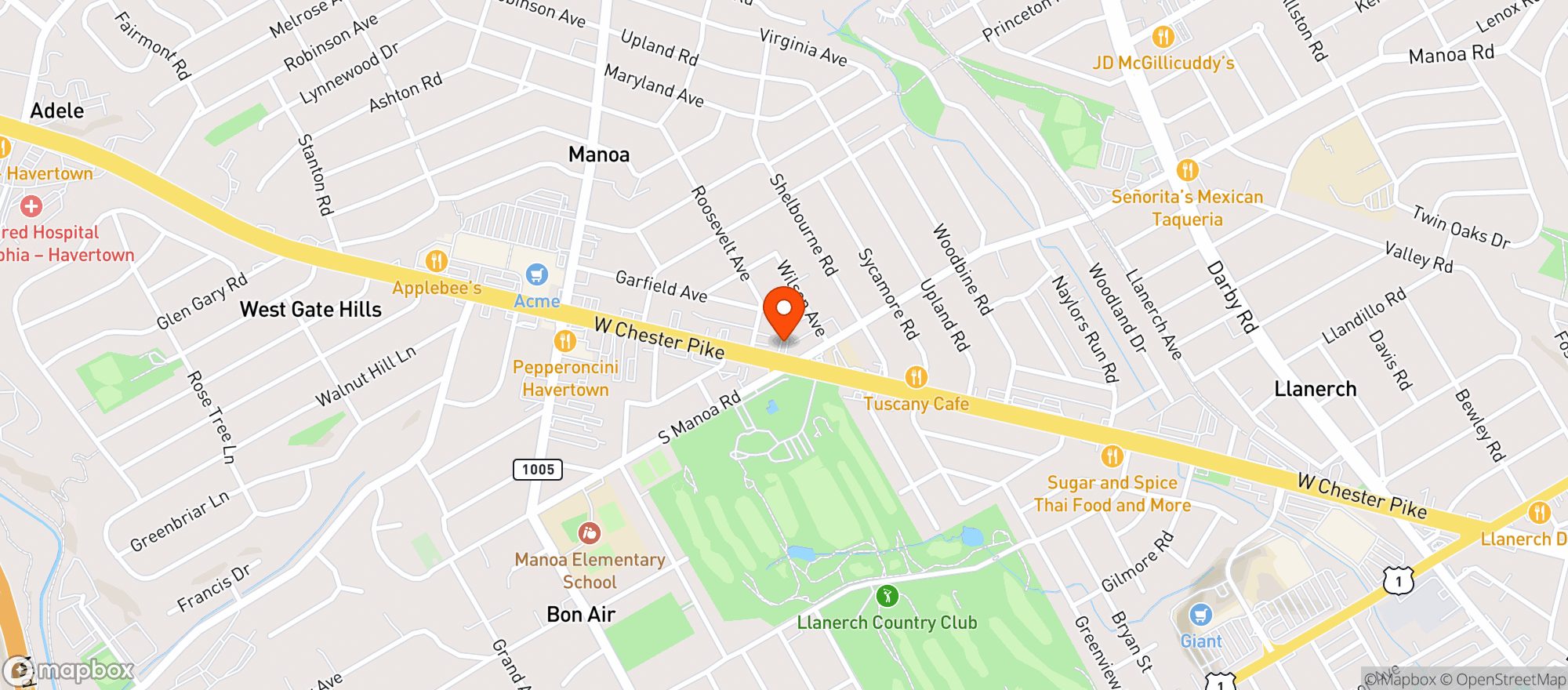 Map showing Westgate Pub