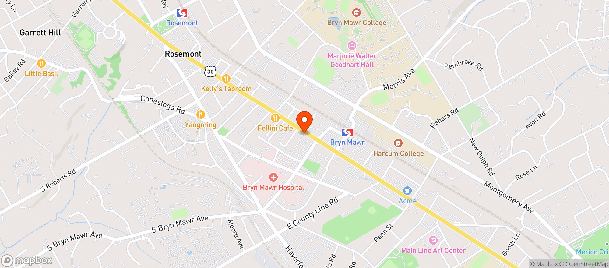 Map showing Bar Avalon (Bryn Mawr)