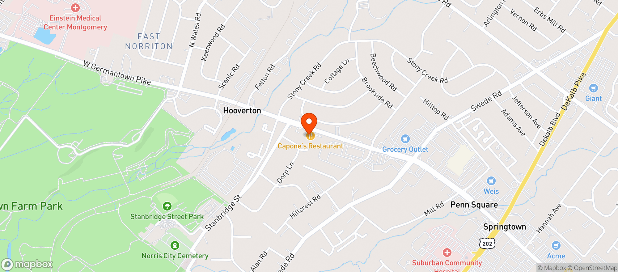 Map showing Capones Restaurant