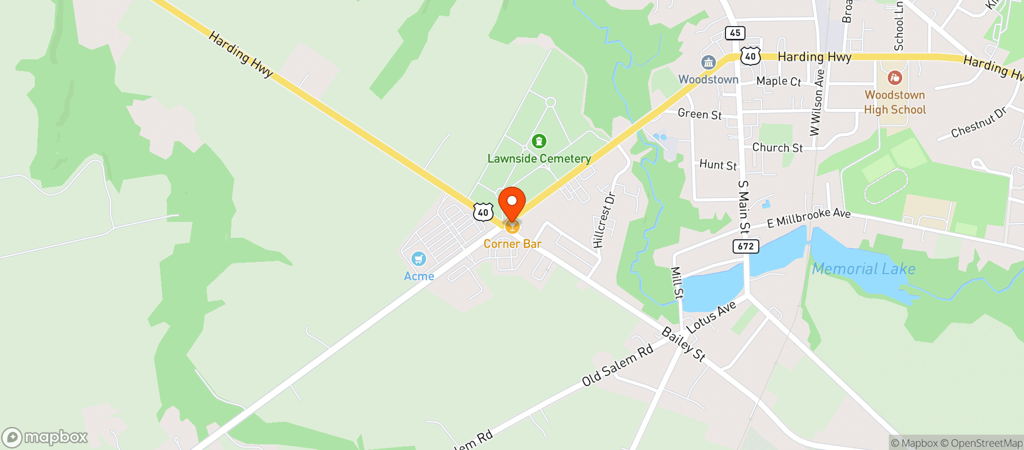 Map showing The Corner Bar