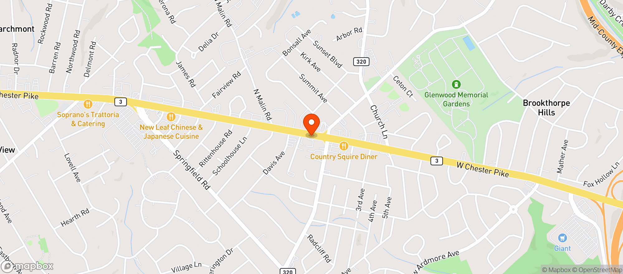 Map showing Broomall Craft Beer