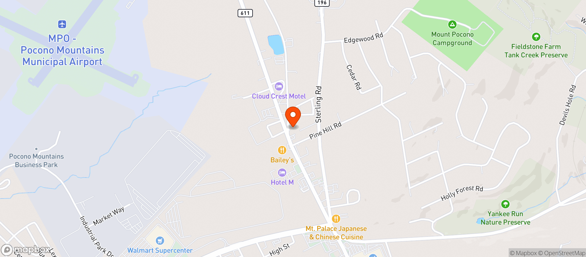 Map showing Mt Pocono Beverage