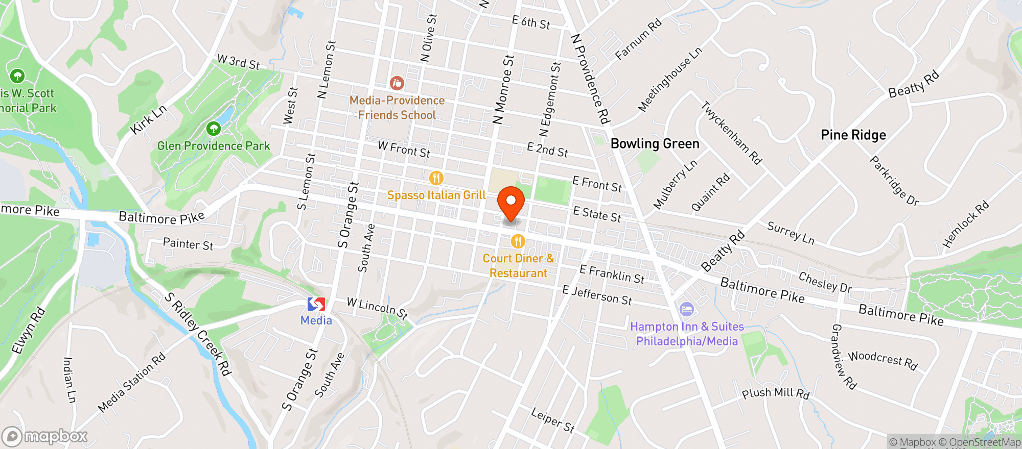 Map showing PINOCCHIO'S PIZZA