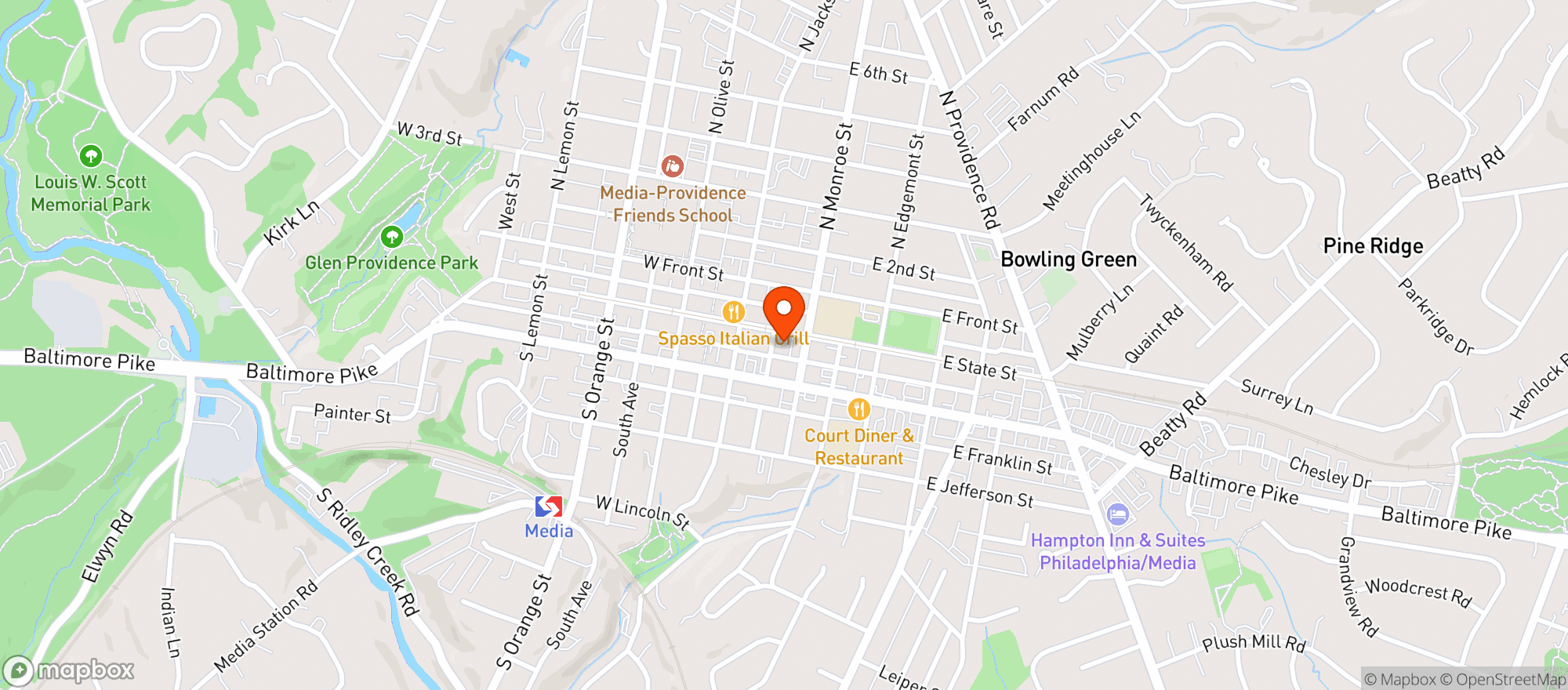 Map showing Iron Hill Brewery & Restaurant - Media, PA