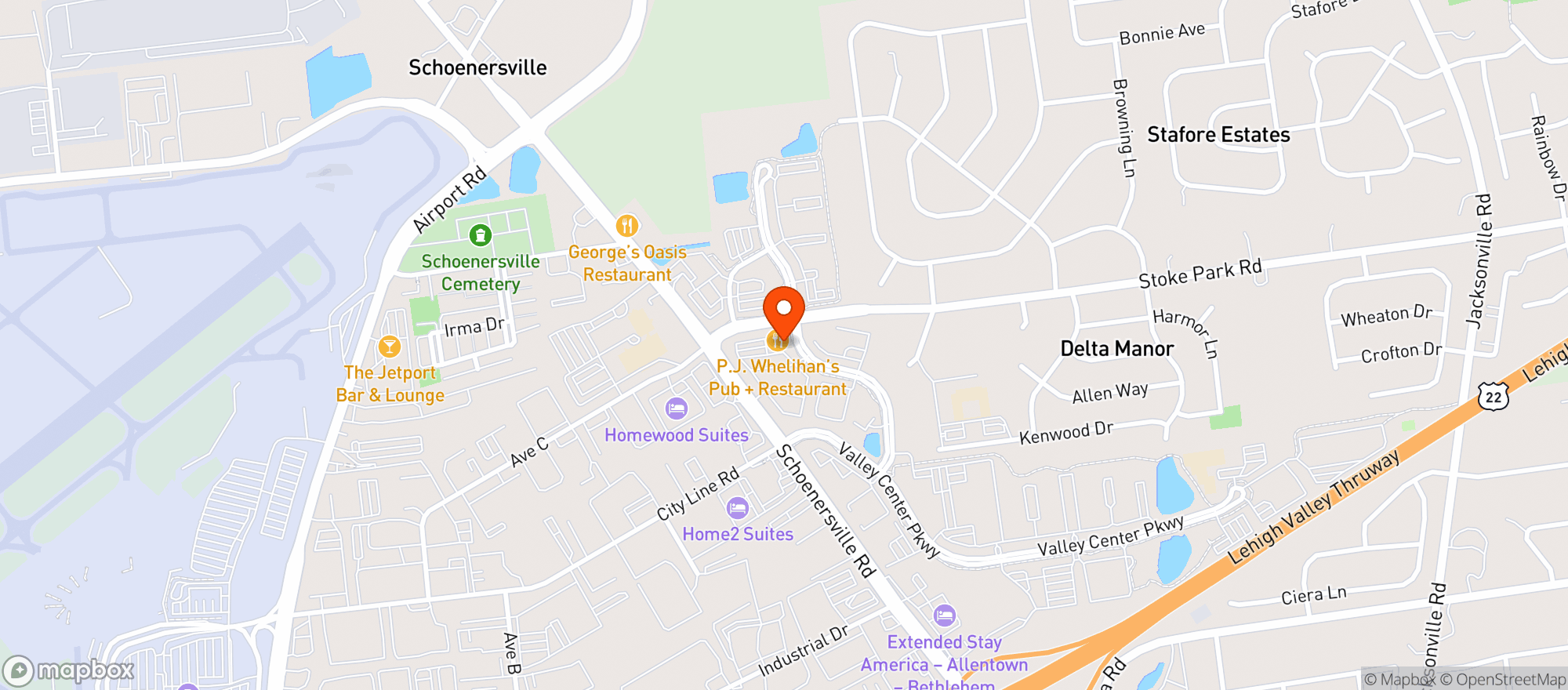 Map showing Pj Whelihans Pub & Restaurant