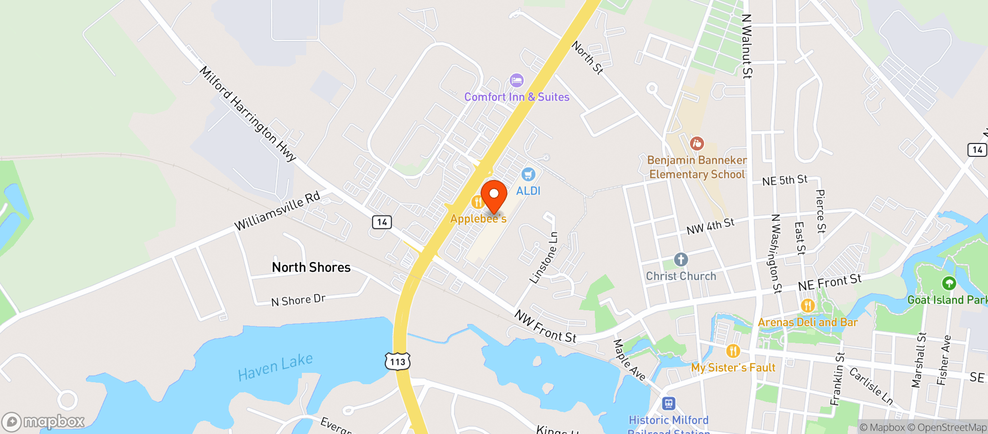 Map showing Milford Discount Liquors