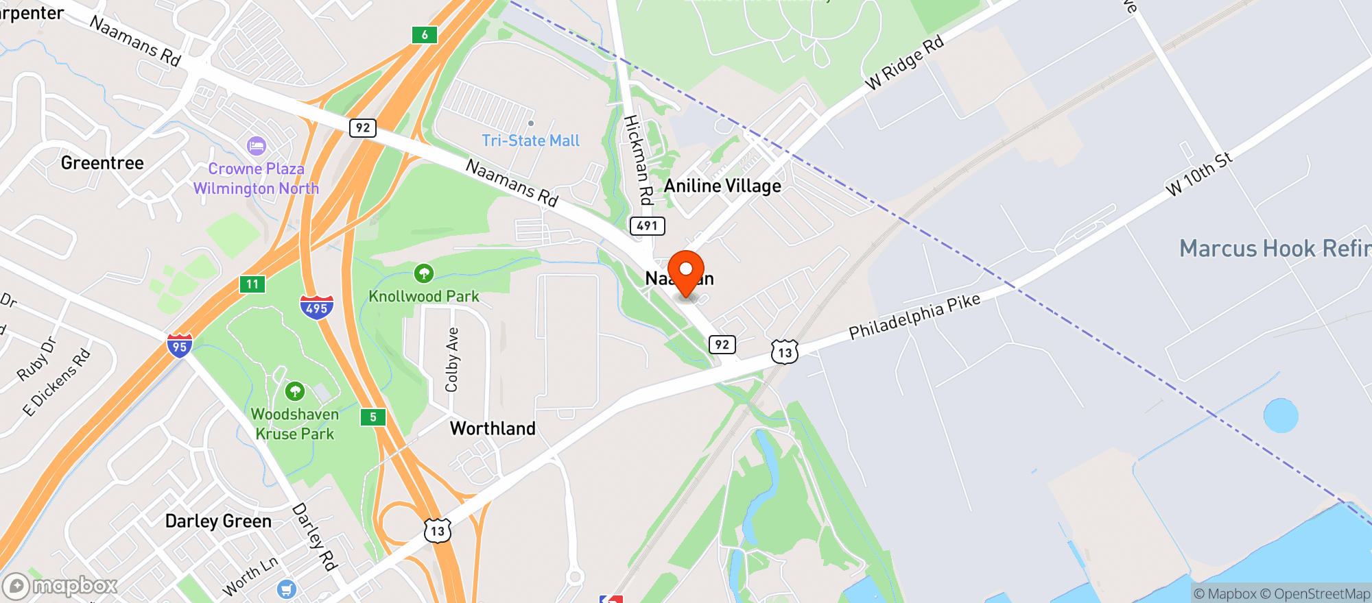 Map showing Naamans Wine Spirits & More