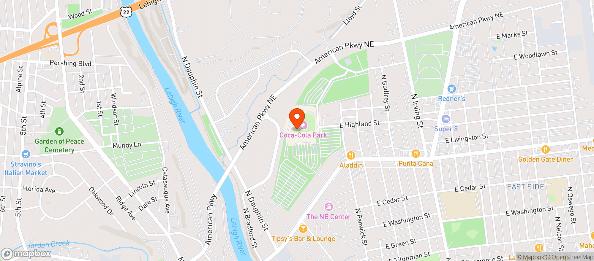 Map showing Suite Level Coca Cola Park