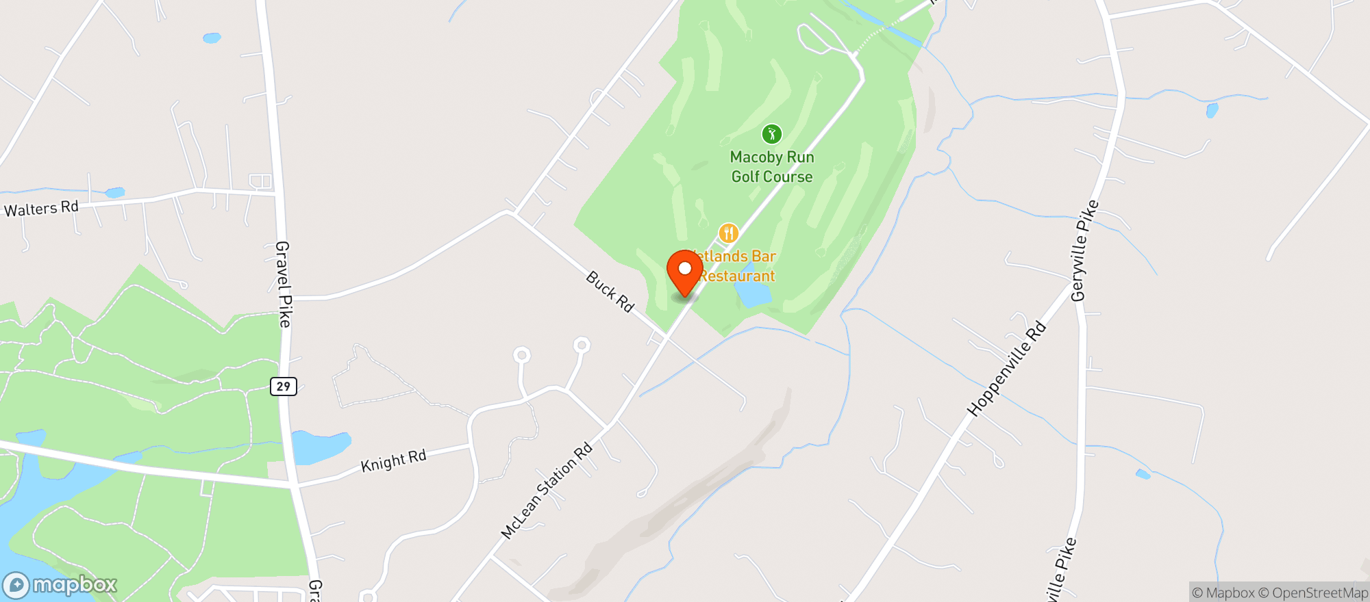 Map showing Macoby Run Golf Course