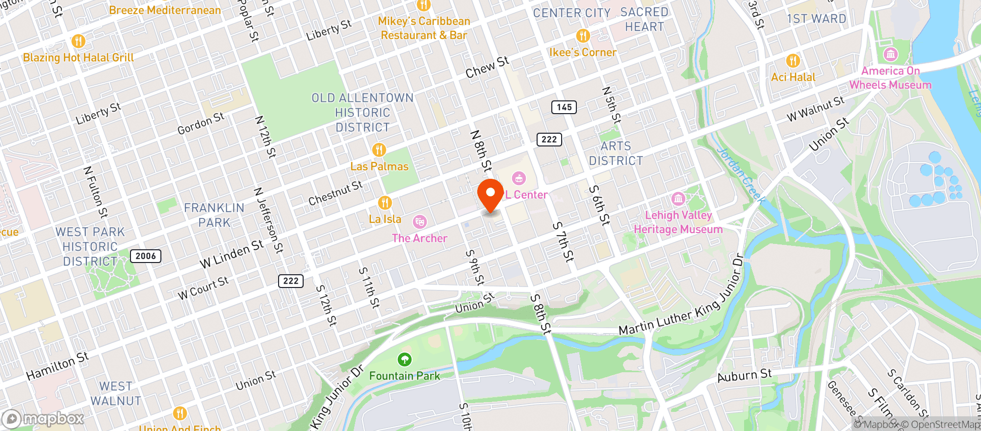 Map showing Allentown Brew Works