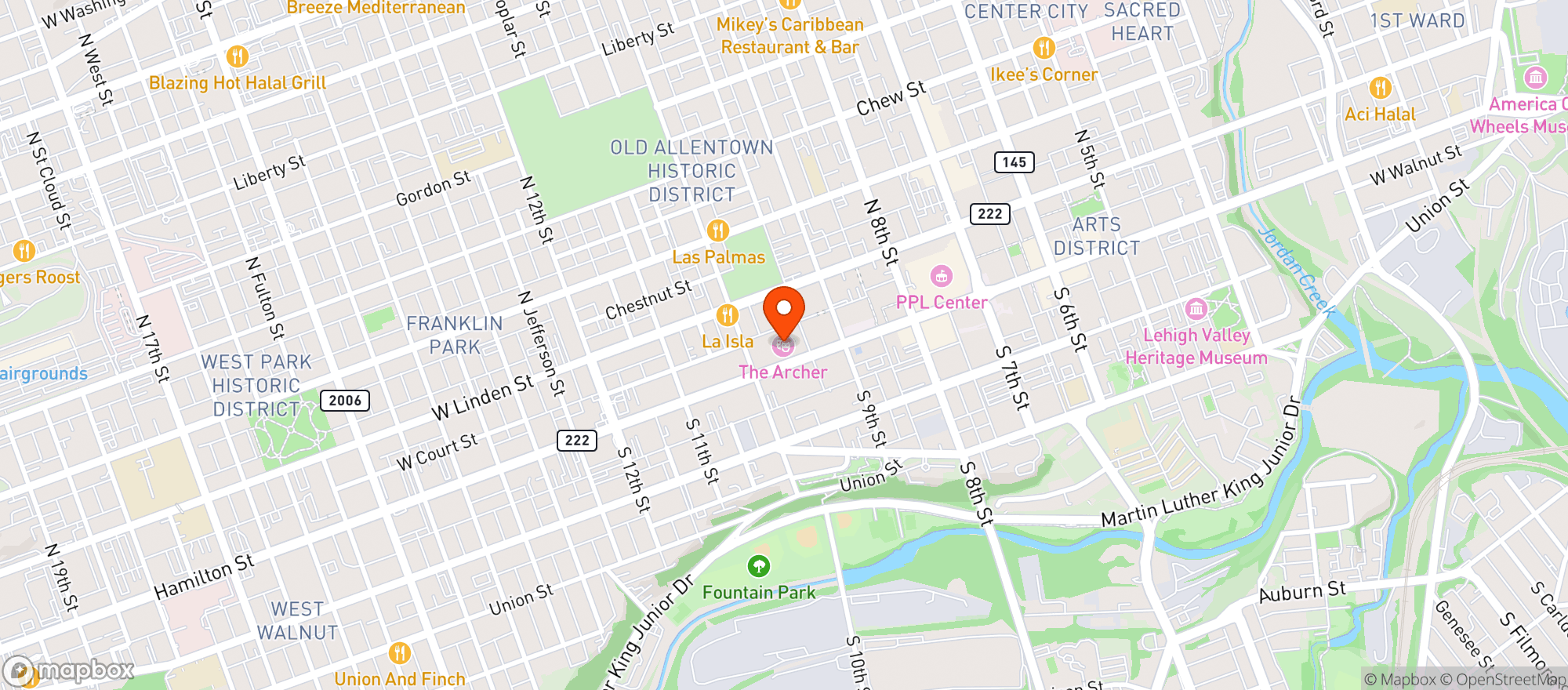 Map showing Archer Music Hall