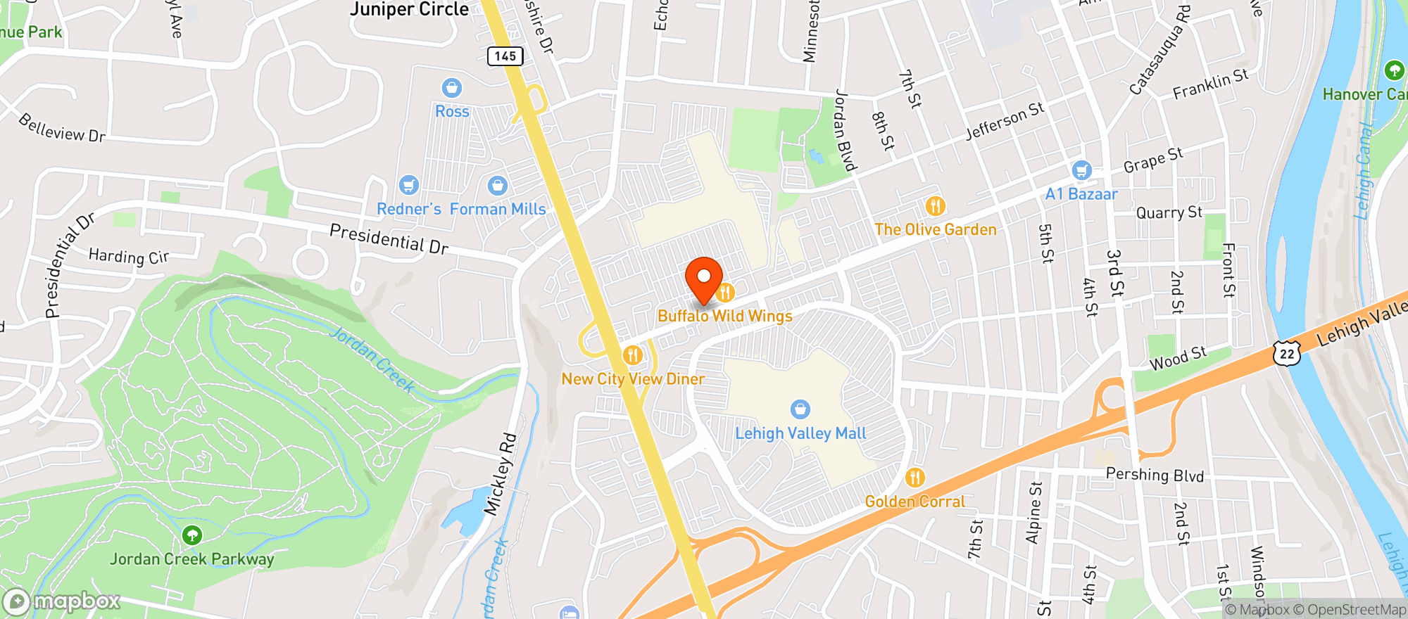 Map showing Buffalo Wild Wings Gril #474