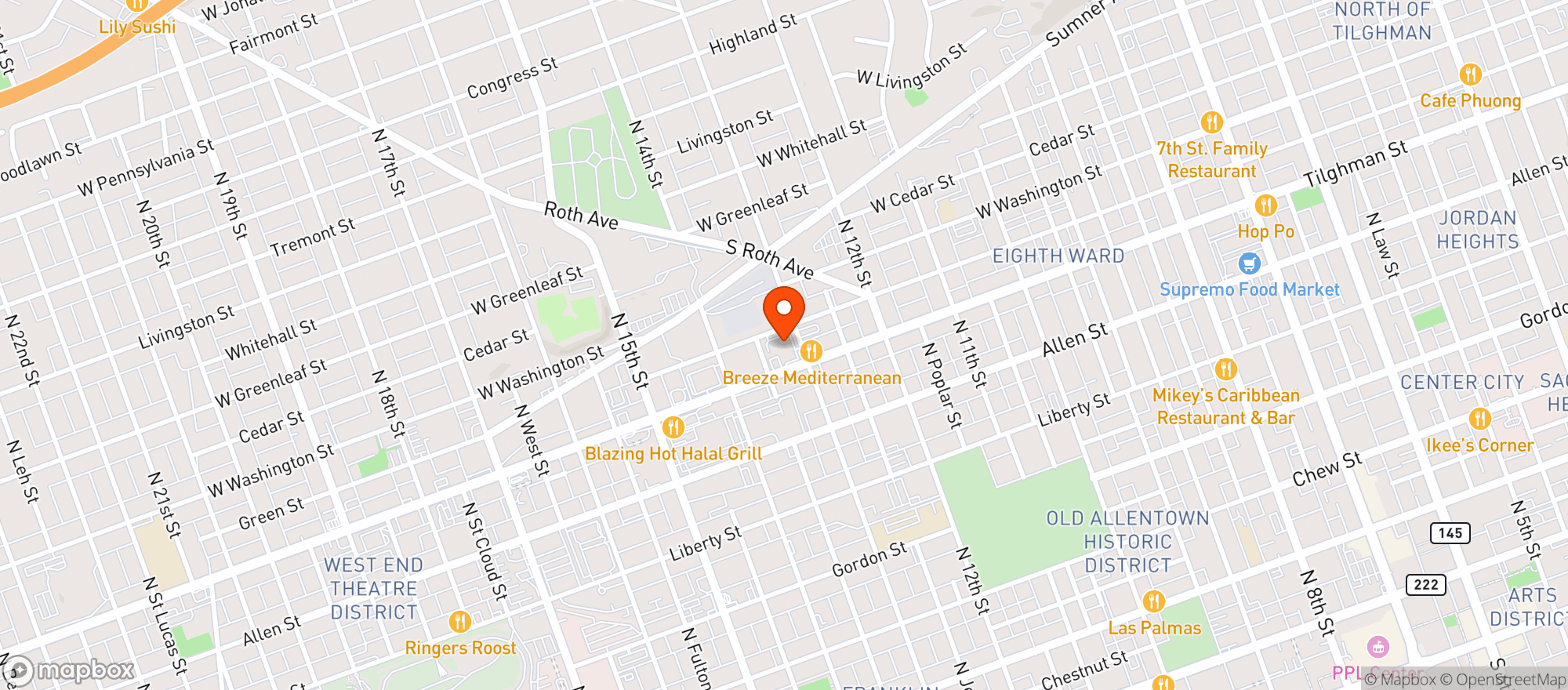 Map showing LIBERTY BELL BEV ALLENTWN