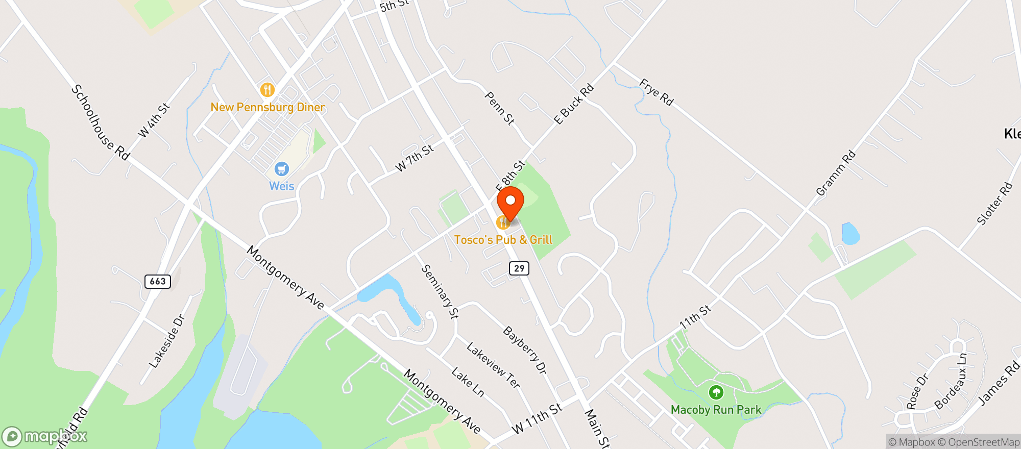 Map showing Toscos Pub & Grill