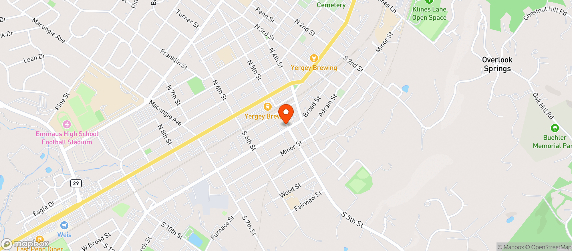 Map showing Volpes Sports Bar Emmaus