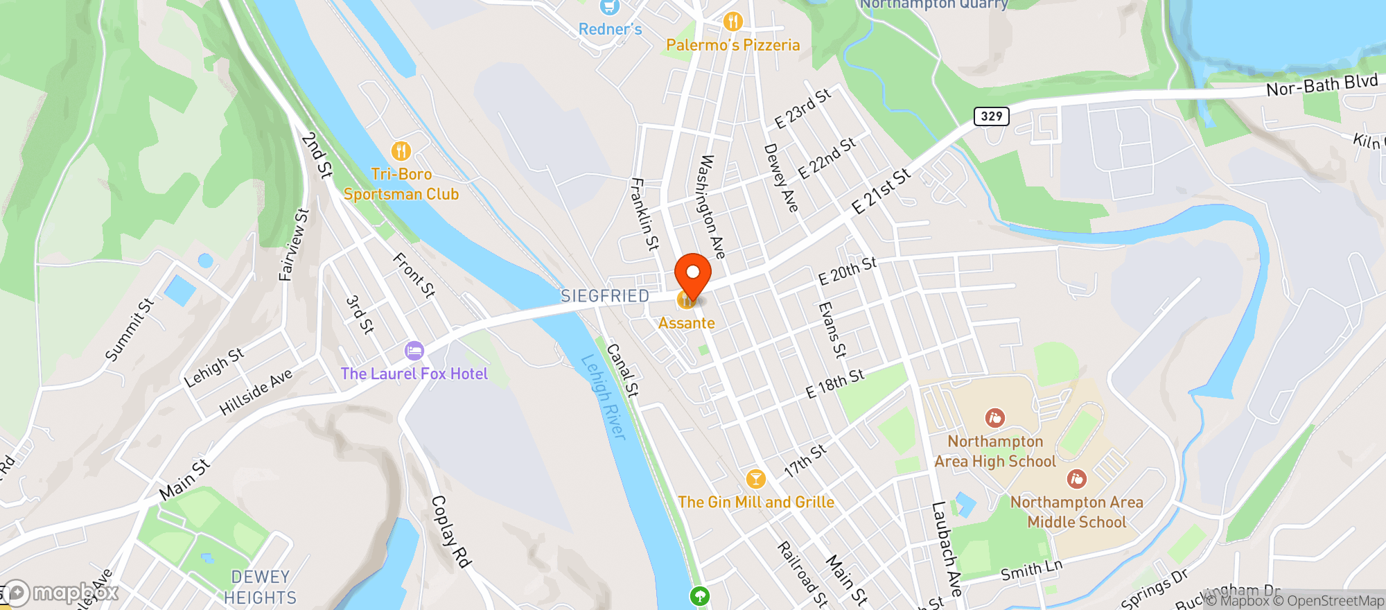 Map showing Assante Ristorante