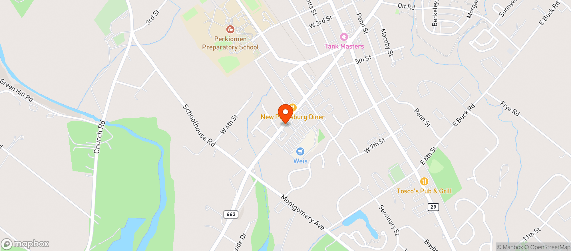 Map showing Pennsburg Beer & Soda