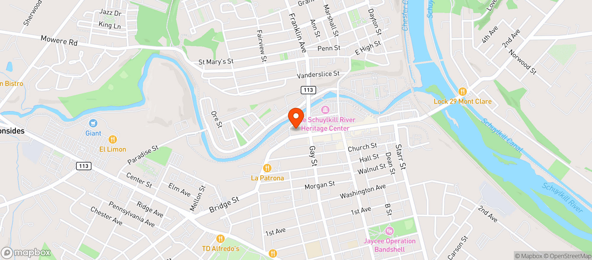 Map showing Foodery Phoenixville