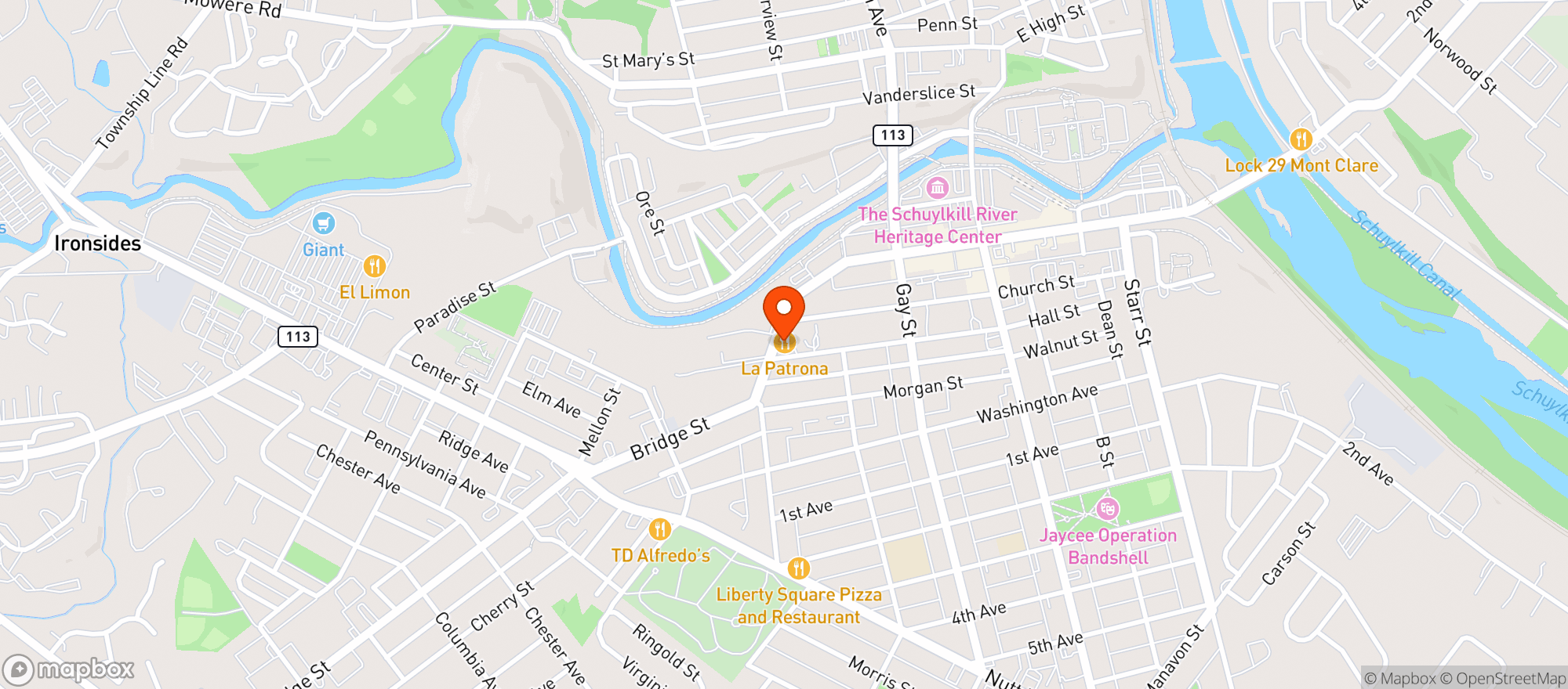 Map showing La Patrona Mexican Restaurant