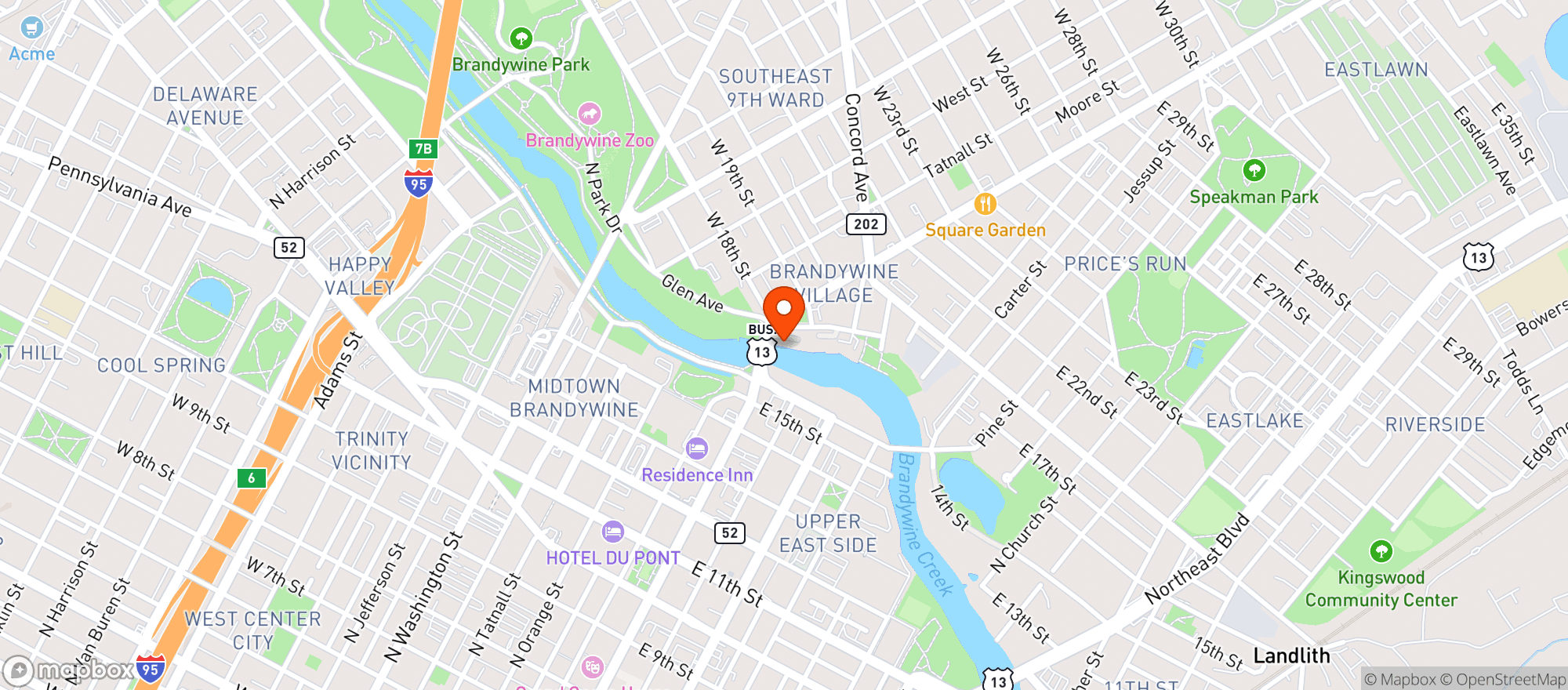Map showing North Market Street Bridge