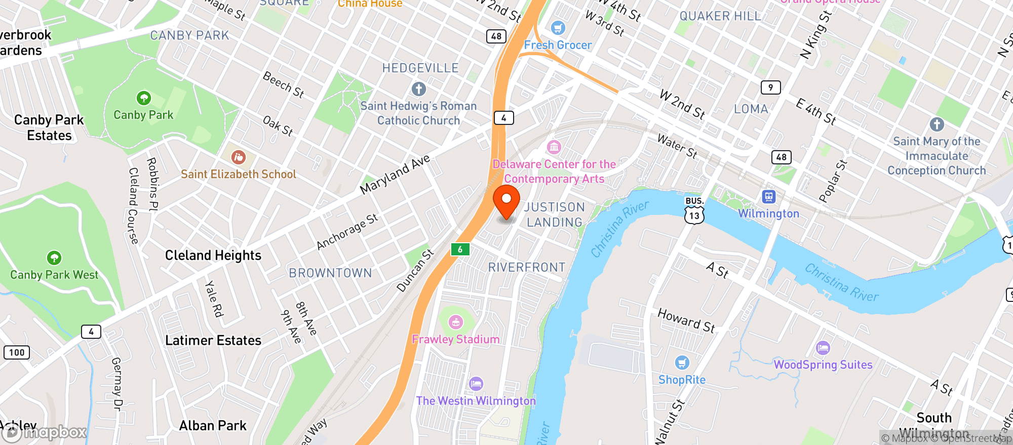 Map showing Penn Cinema Riverfront IMAX