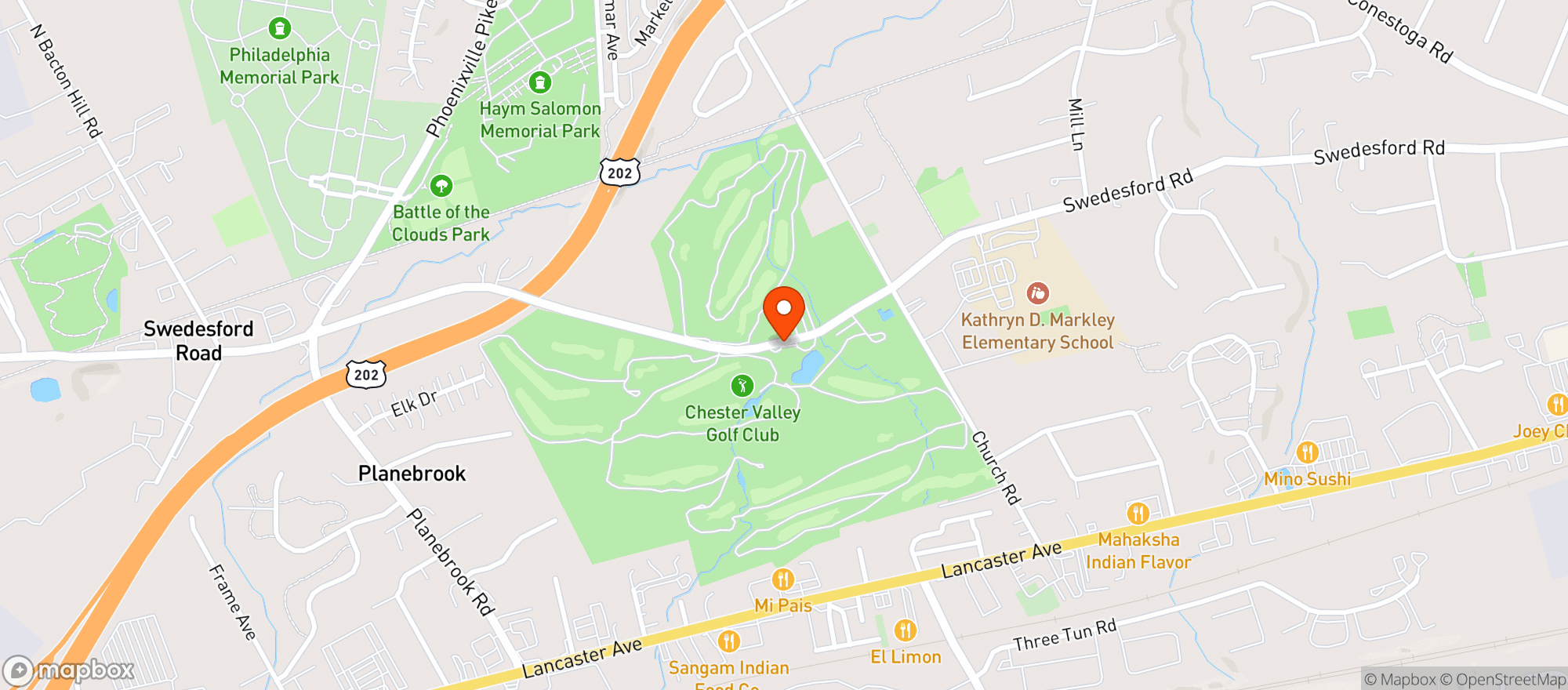 Map showing The Chester Valley Golf Club