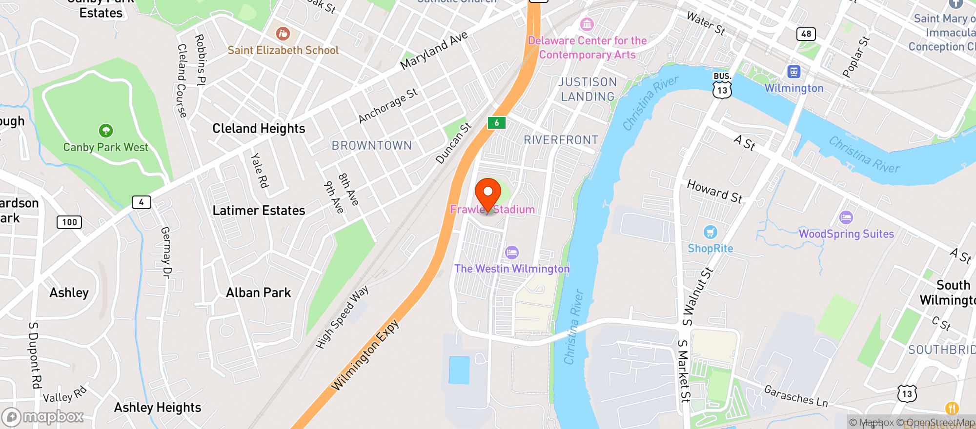 Map showing Daniel S Frawley Stadium