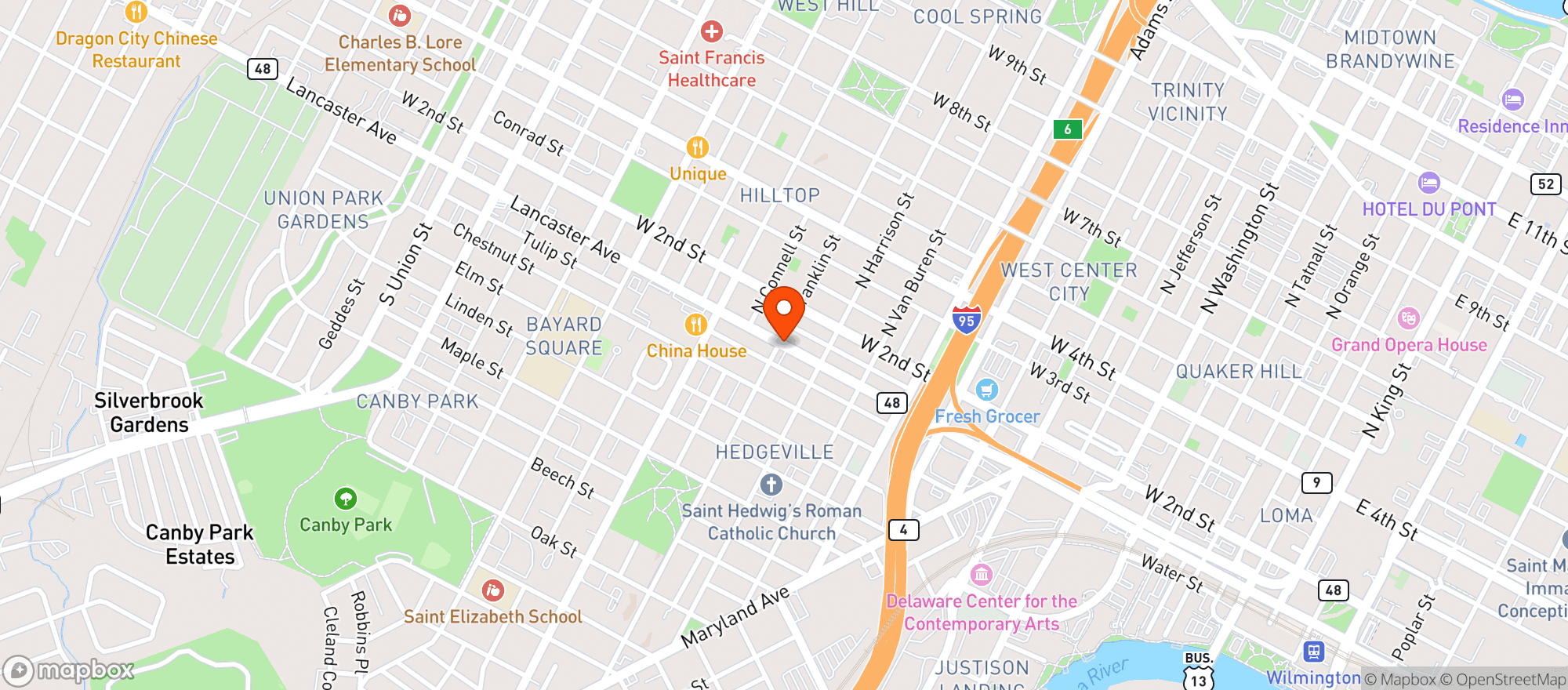 Map showing Lancaster Liquors