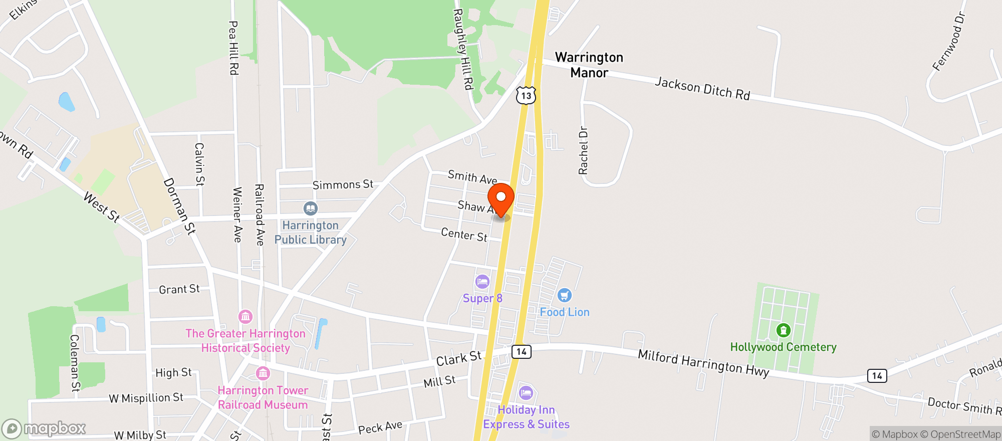 Map showing The Smoke Shack Harrington