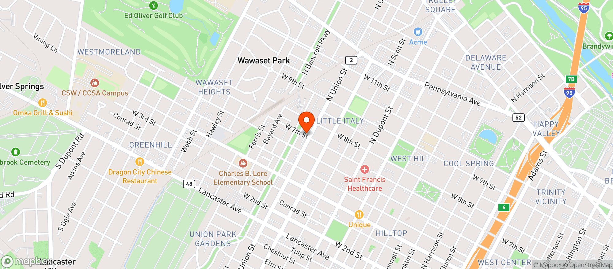 Map showing Rocco Sports Bar & Grill