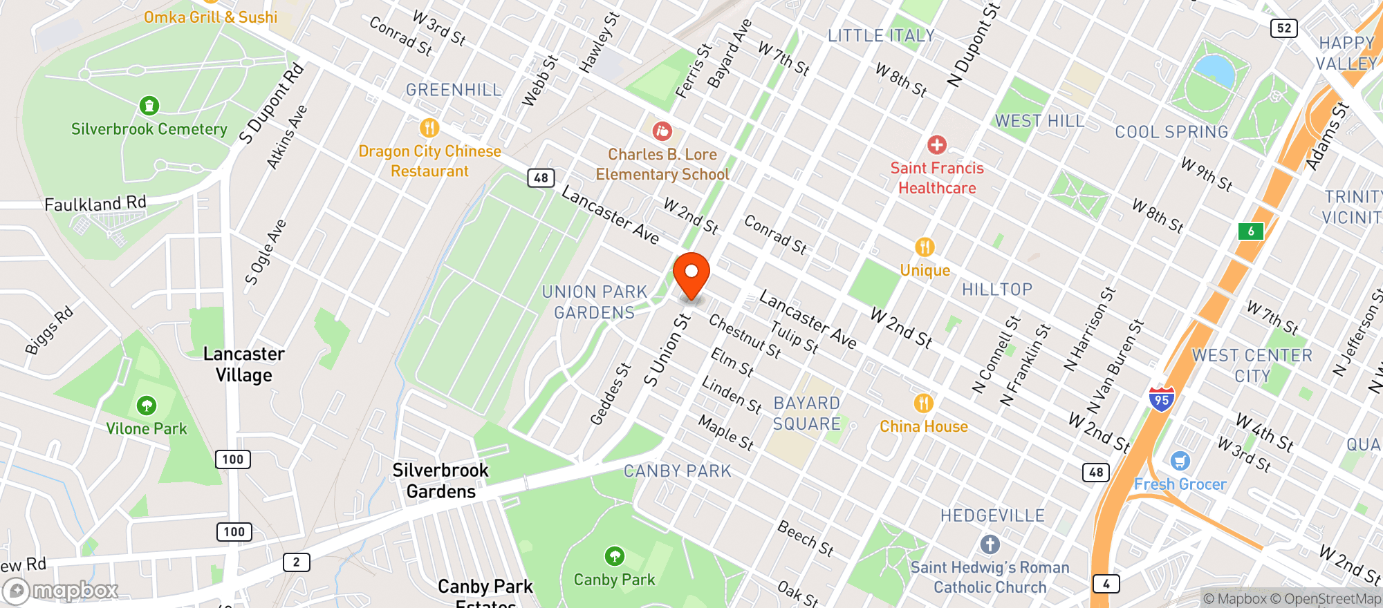 Map showing Union Wine & Liquors