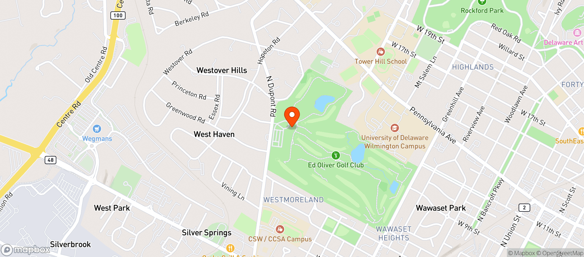 Map showing Ed Oliver Golf Course
