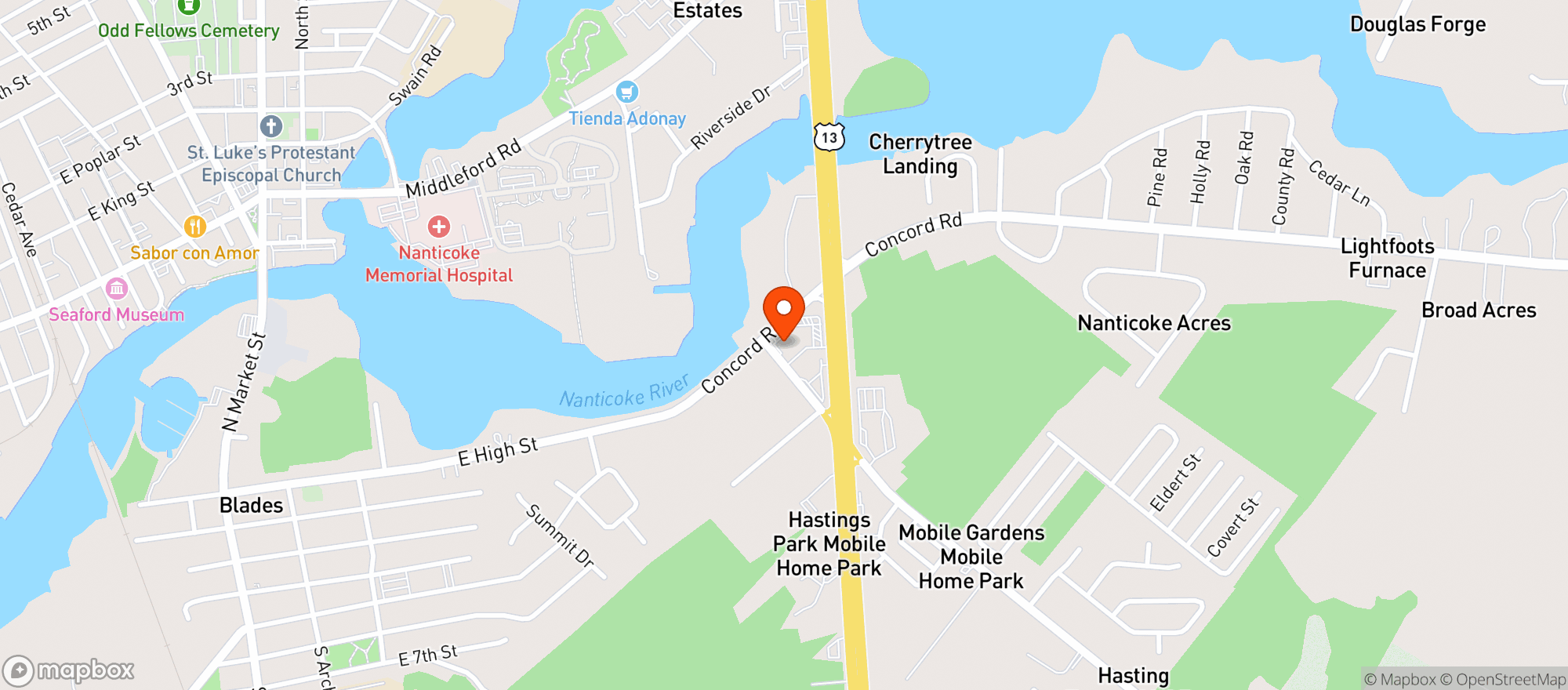 Map showing Blades Discount Liquors