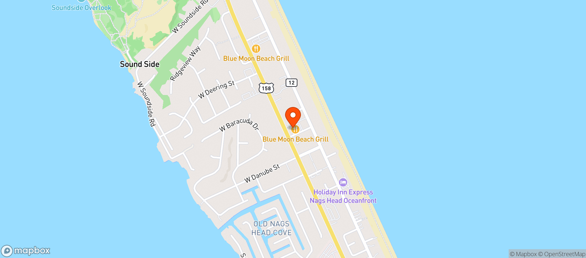 Map showing Blue Moon Beach Grill